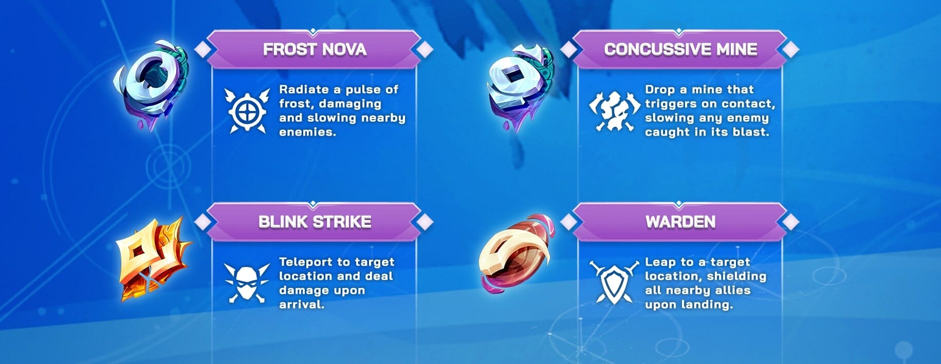 Frost Nova, Concussive Mine, Blink Strike, Warden